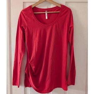 Red fabletics long sleeve athletic top with ruched design